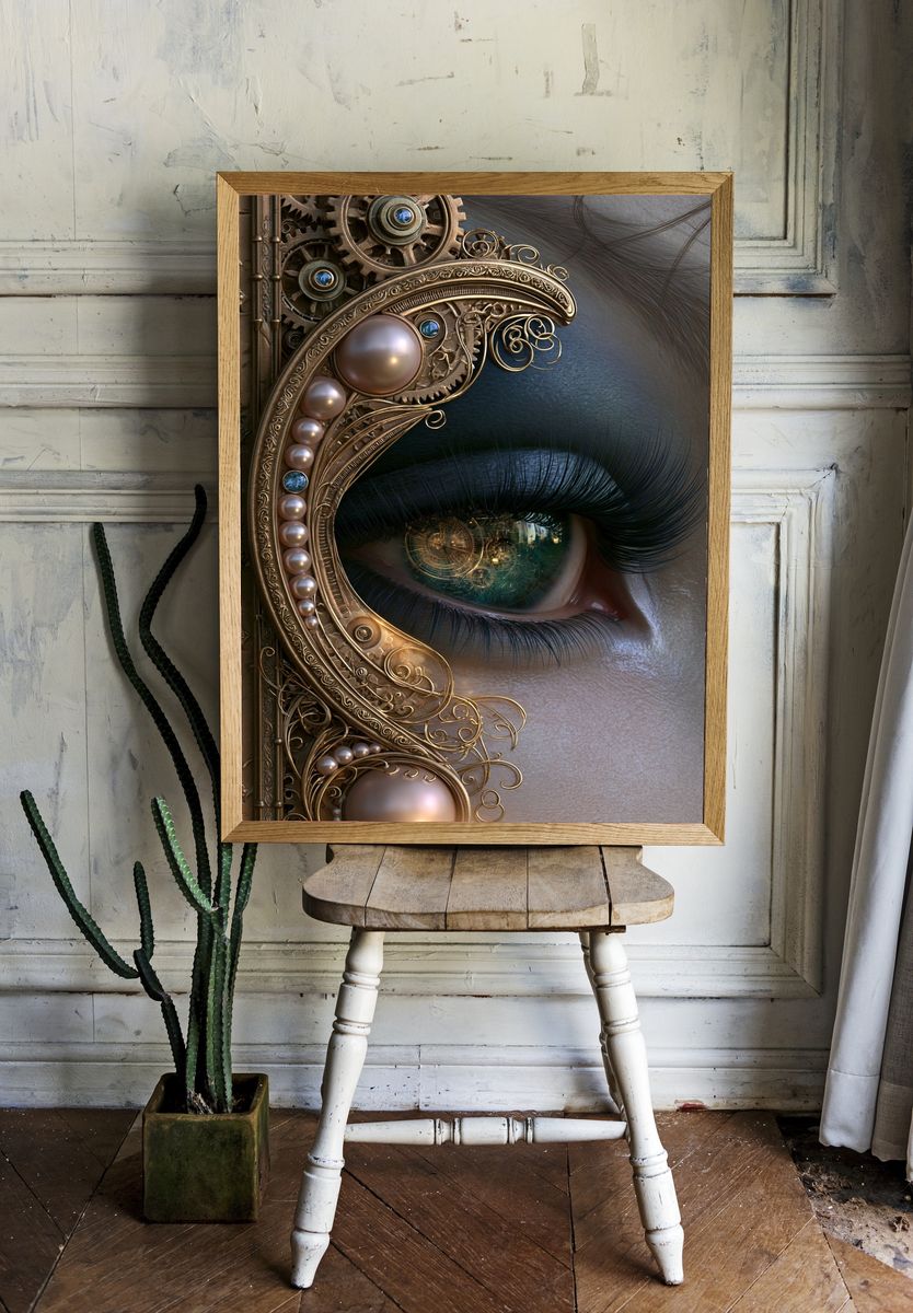 Steampunk Eye Portrait Print. room preview