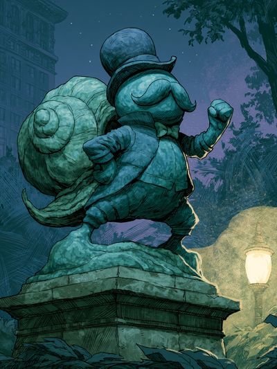 Snail Statue Nightscape Illustration Poster.