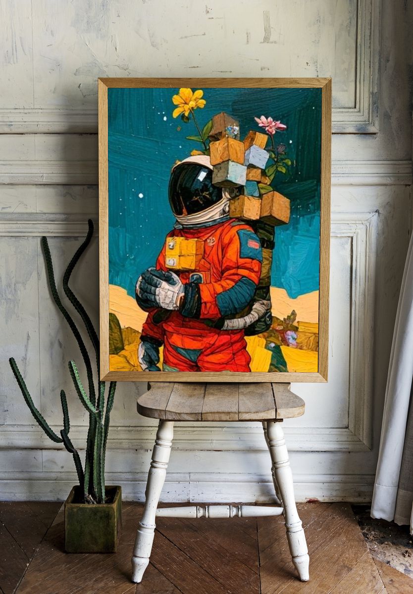 Astronaut Floral Digital-Art Poster. — room view 1