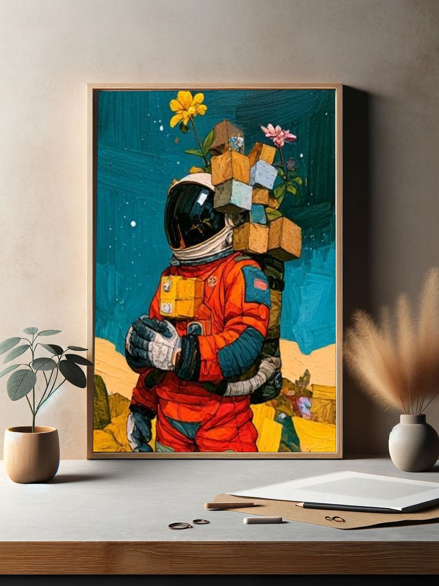 Astronaut Floral Digital-Art Poster. — room view 2