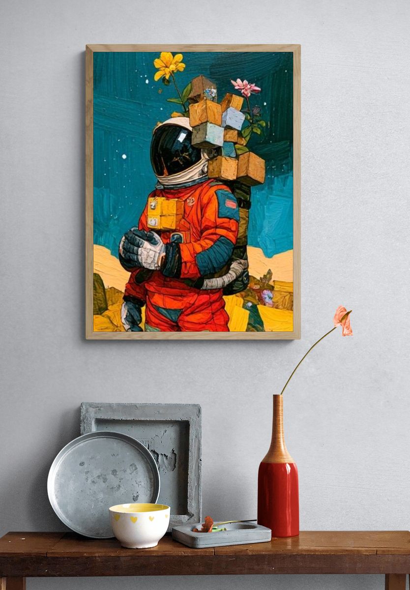 Astronaut Floral Digital-Art Poster. — room view 3