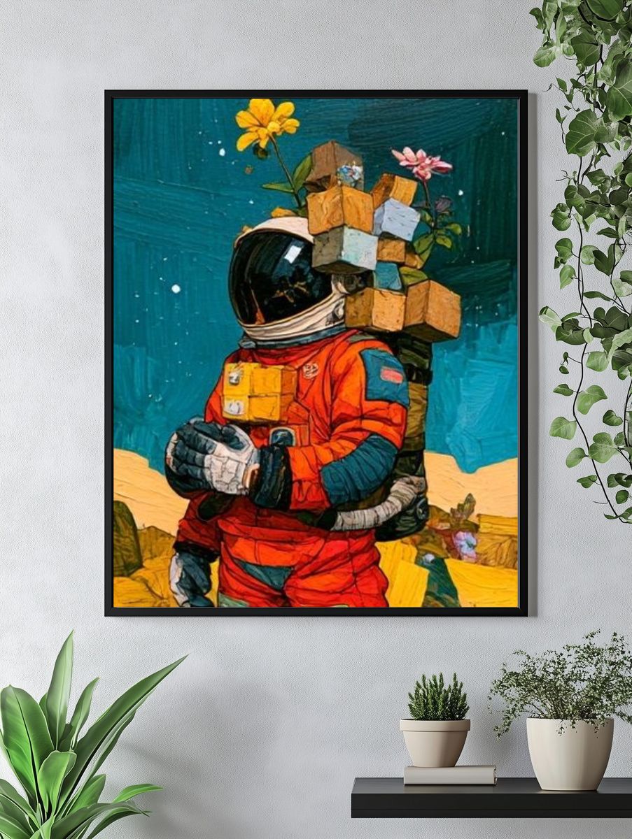 Astronaut Floral Digital-Art Poster. — room view 4