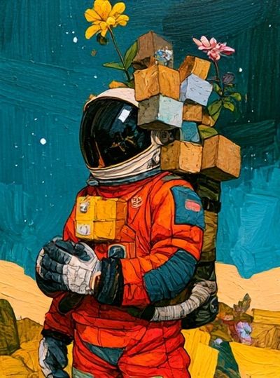 Astronaut Floral Digital-Art Poster.