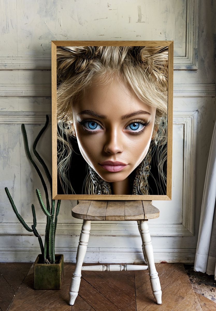 Surreal Blue-Eyed Portrait Print. room preview