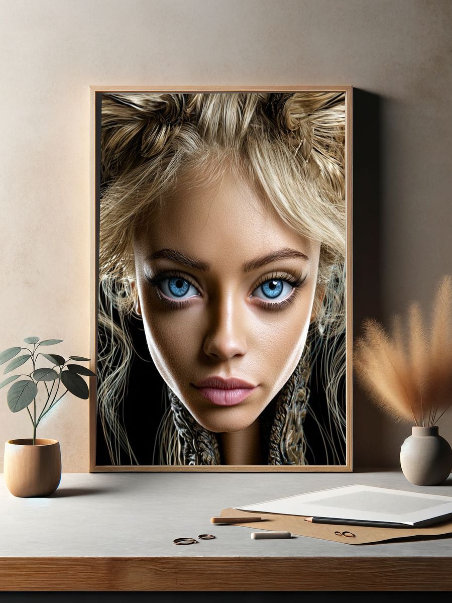Surreal Blue-Eyed Portrait Print. — room view 2