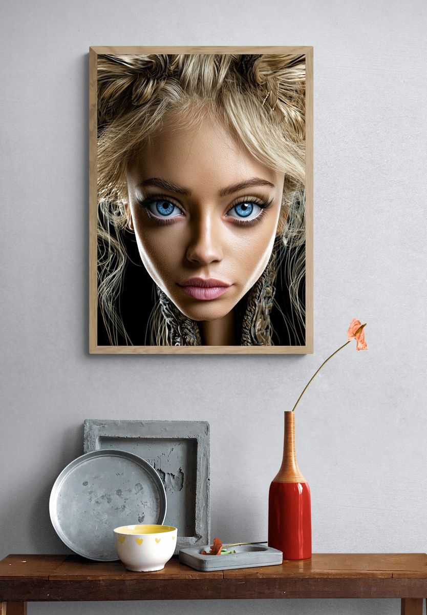Surreal Blue-Eyed Portrait Print. — room view 3