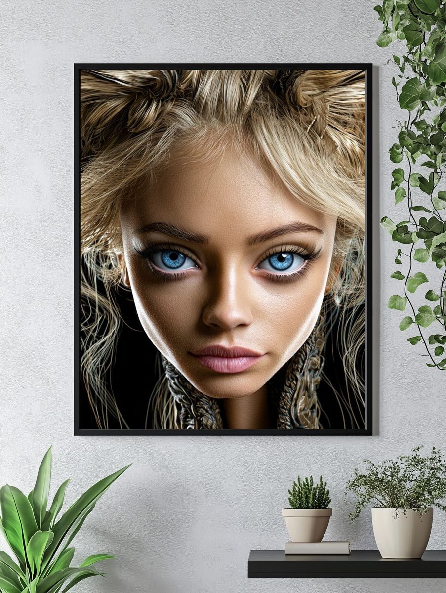 Surreal Blue-Eyed Portrait Print. — room view 4