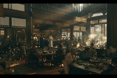 Ancient Tea House Interior Print. poster