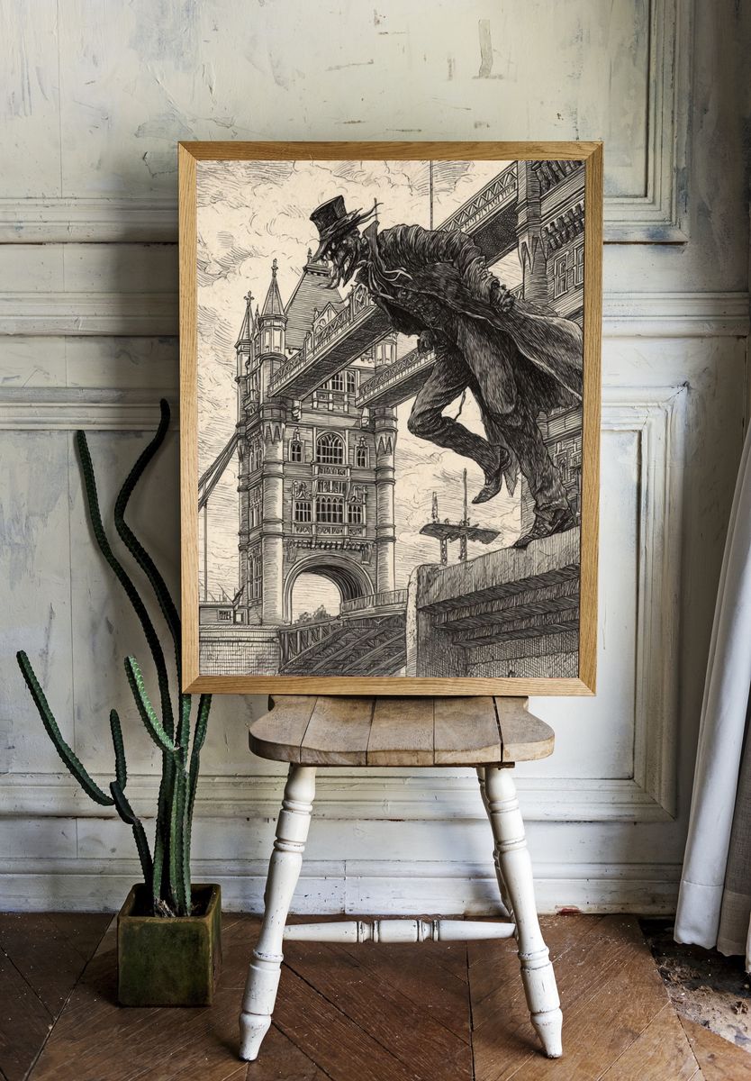Tower Bridge Gargoyle Illustration Poster. — room view 1