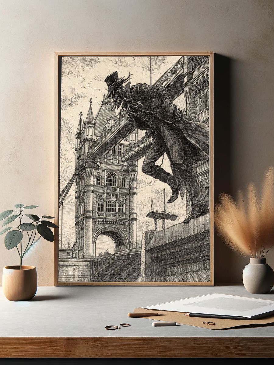 Tower Bridge Gargoyle Illustration Poster. — room view 2