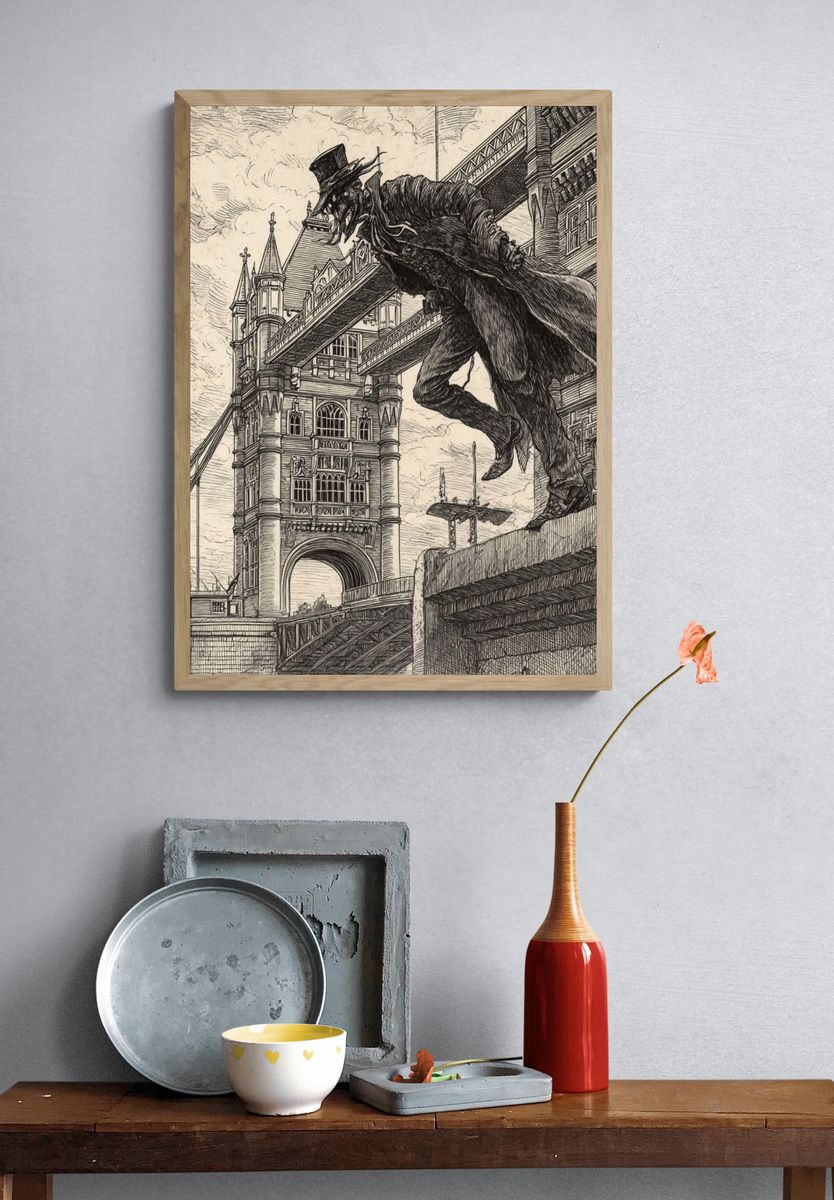 Tower Bridge Gargoyle Illustration Poster. — room view 3