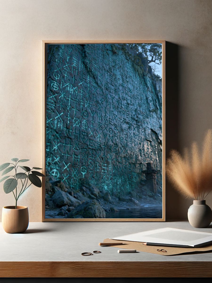 Mystic Cliff Runes Illustration Print. — room view 2