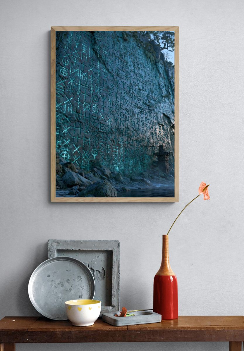 Mystic Cliff Runes Illustration Print. — room view 3