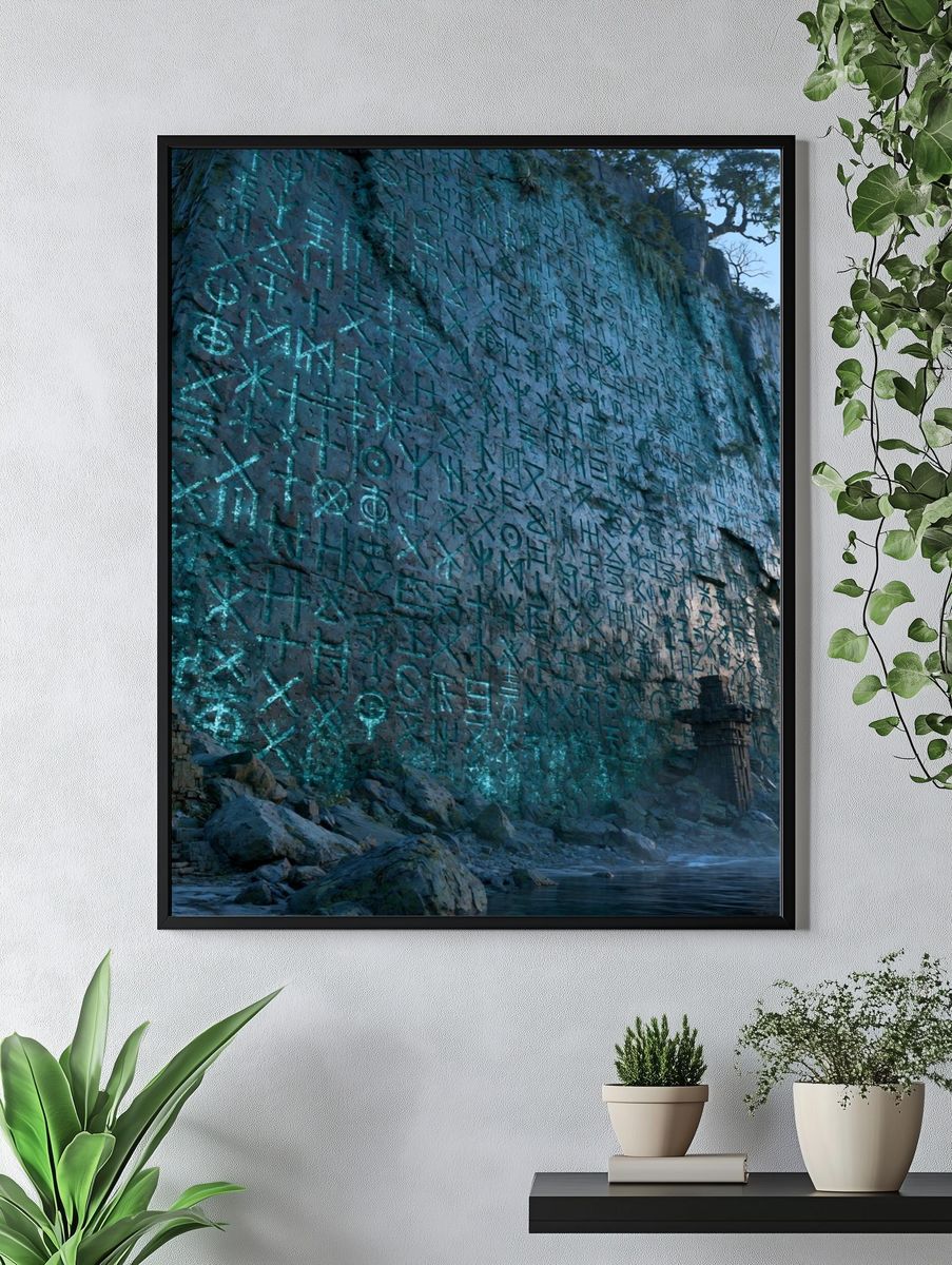 Mystic Cliff Runes Illustration Print. — room view 4
