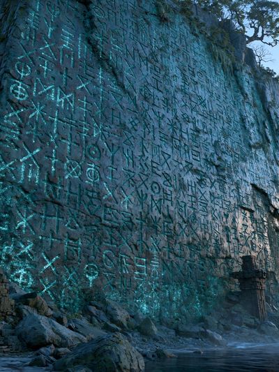 Mystic Cliff Runes Illustration Print. poster