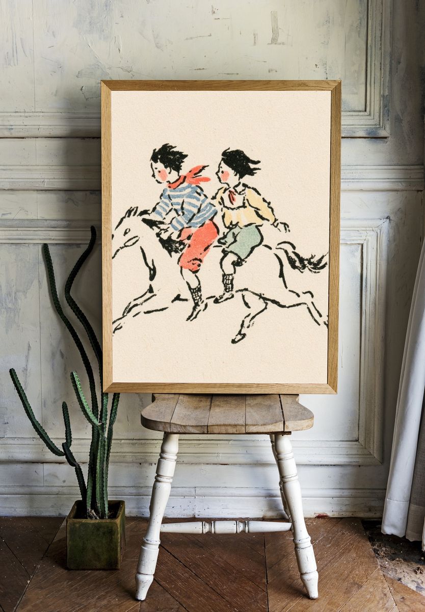 Children Riding Horse Illustration Poster. room preview