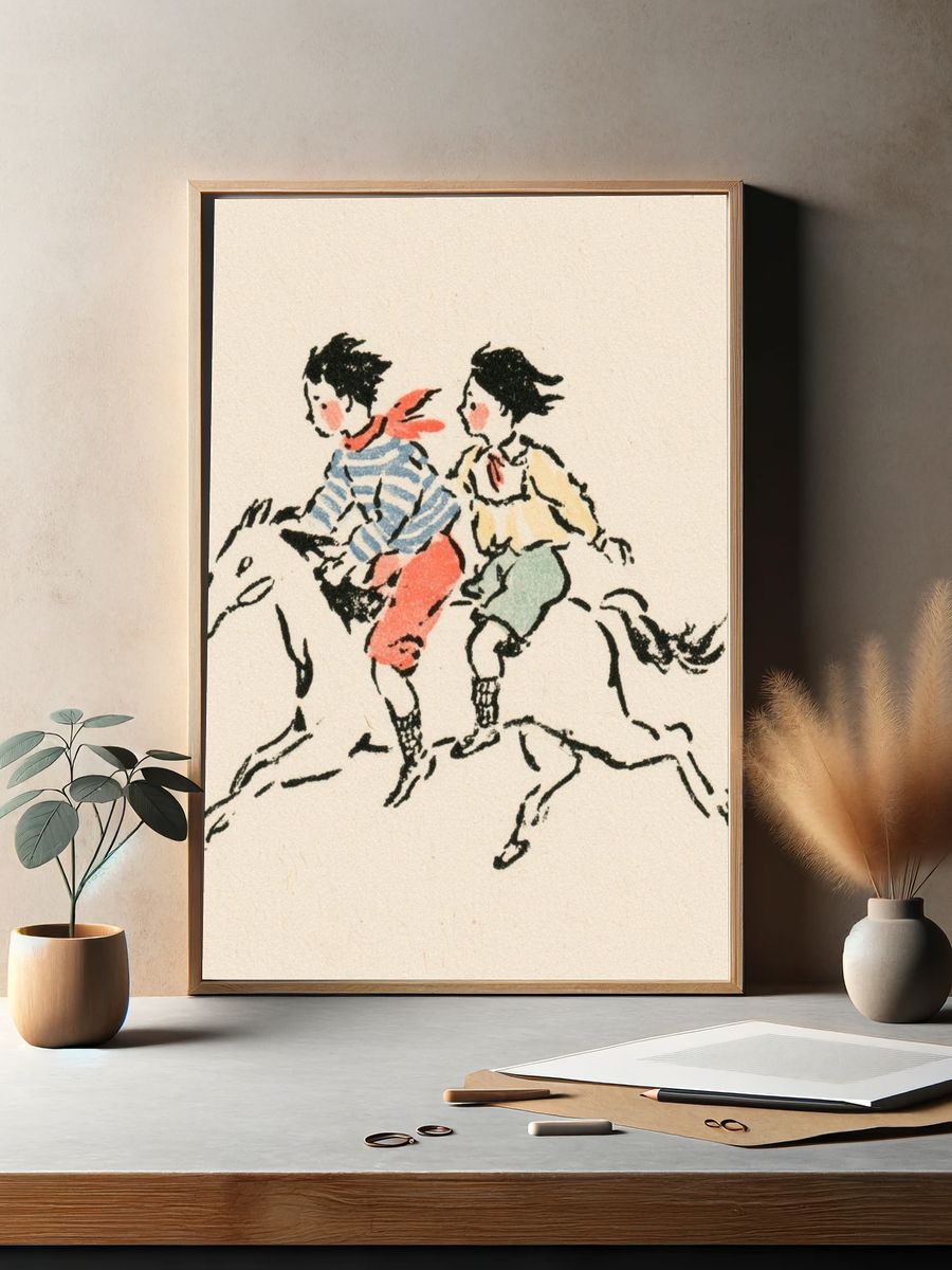 Children Riding Horse Illustration Poster. — room view 2