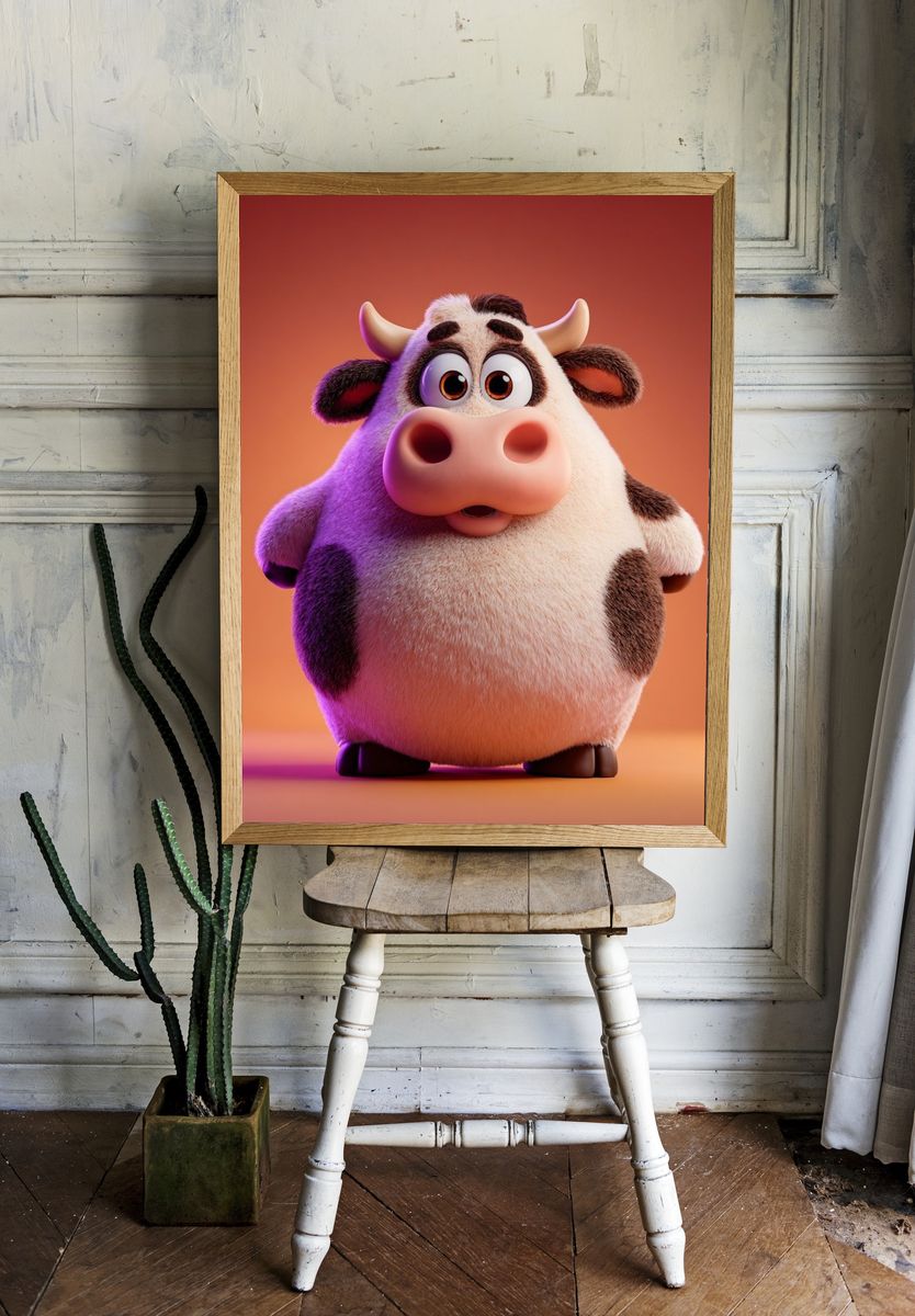 Cute Cartoon Cow Illustration Poster. — room view 1