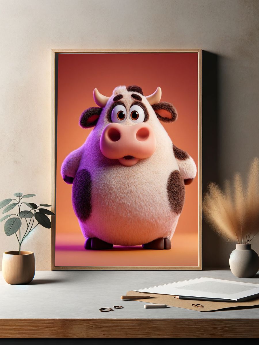 Cute Cartoon Cow Illustration Poster. — room view 2