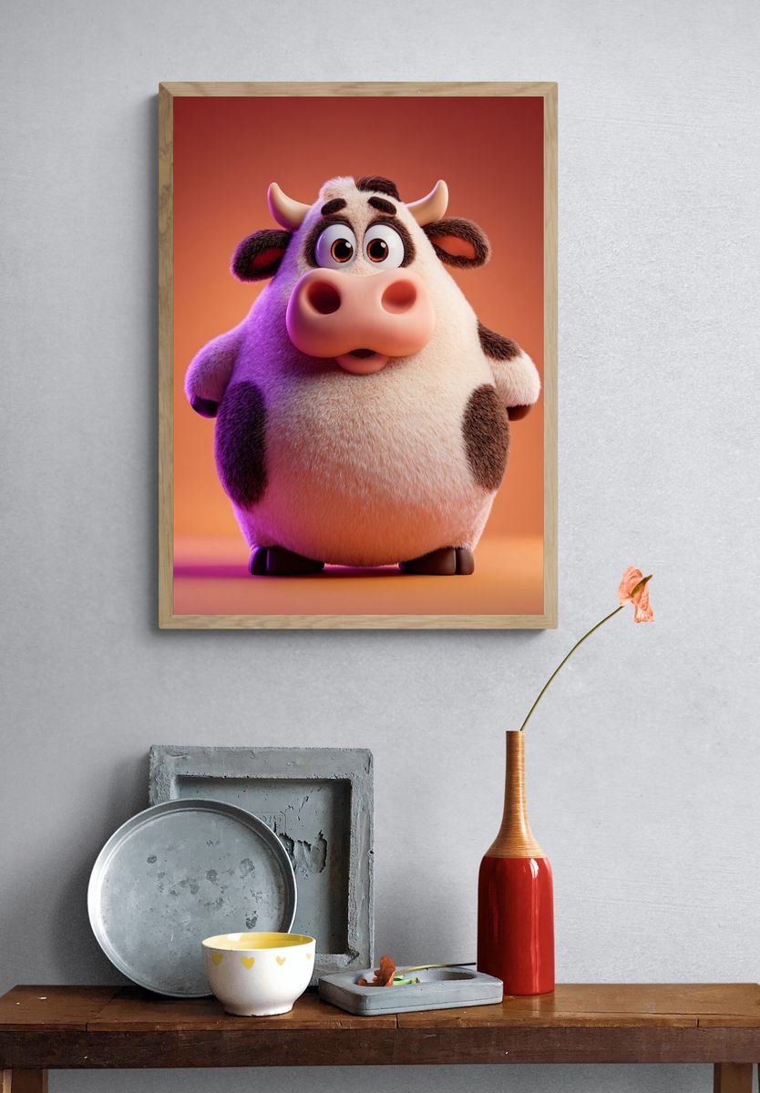 Cute Cartoon Cow Illustration Poster. — room view 3