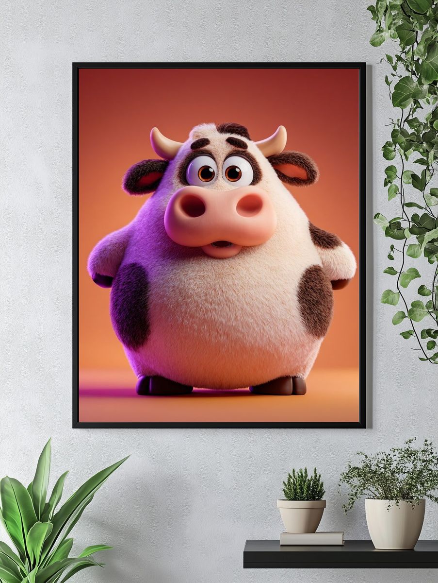 Cute Cartoon Cow Illustration Poster. — room view 4