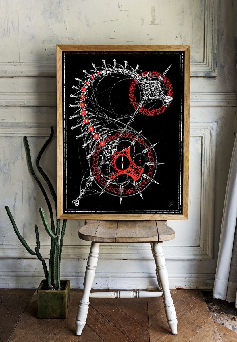 Gothic Skeleton Wheel Illustration Poster. — room view 1