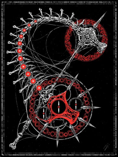 Gothic Skeleton Wheel Illustration Poster.