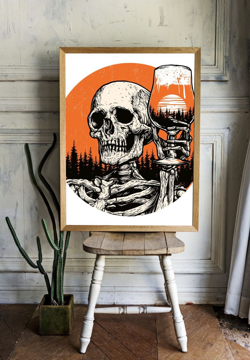 Skull and Beer Glass Illustration Poster. room preview