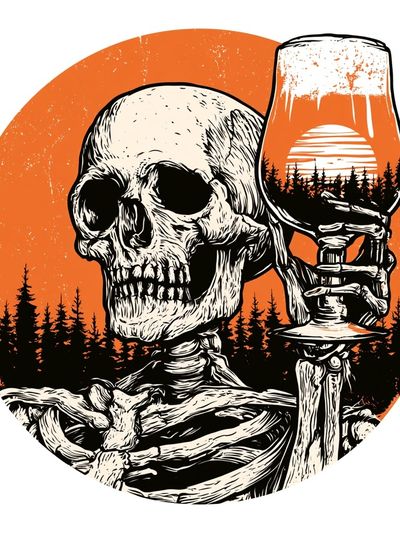 Skull and Beer Glass Illustration Poster.