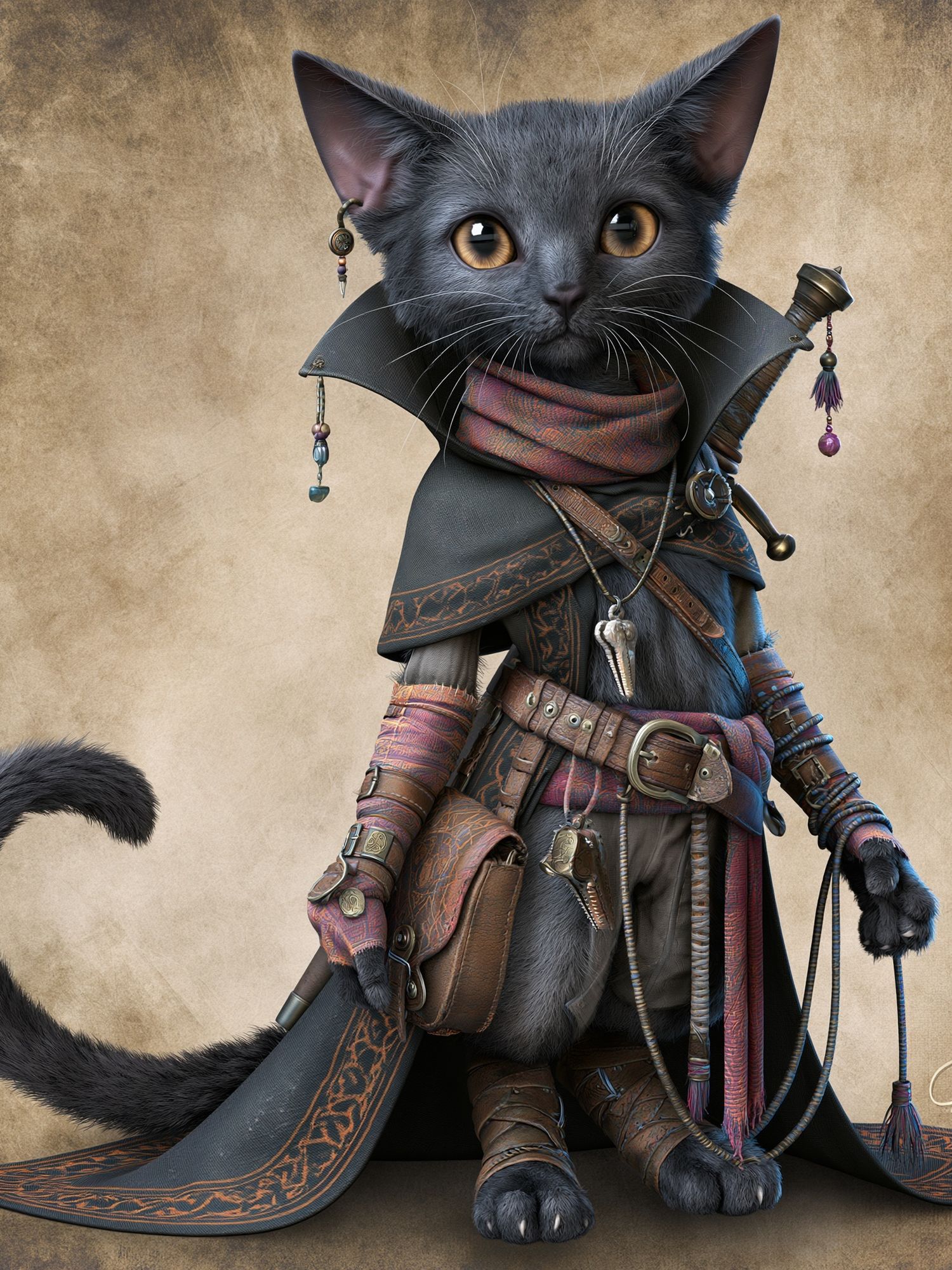 Fantasy Cat Warrior Illustration Poster. poster detail