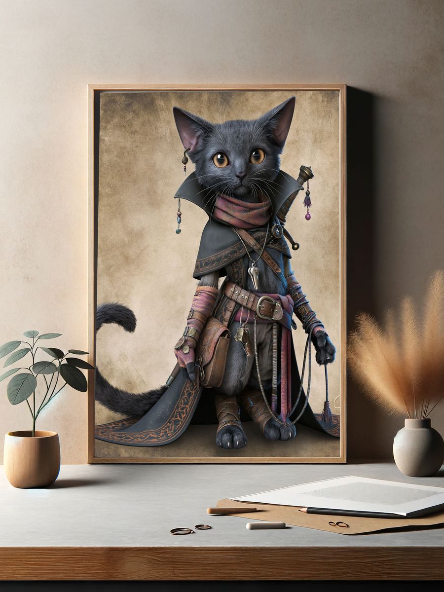 Fantasy Cat Warrior Illustration Poster. — room view 2