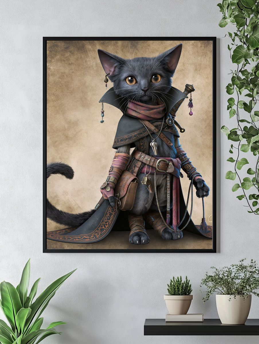 Fantasy Cat Warrior Illustration Poster. — room view 4