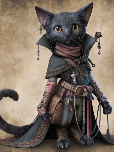 Fantasy Cat Warrior Illustration Poster.