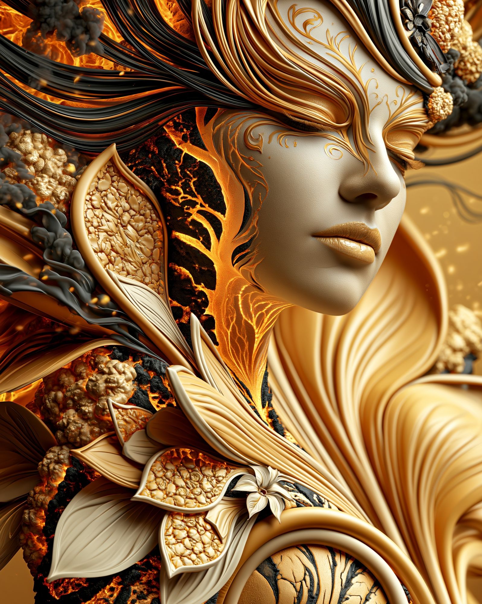 Golden Surreal Portrait Print. poster detail