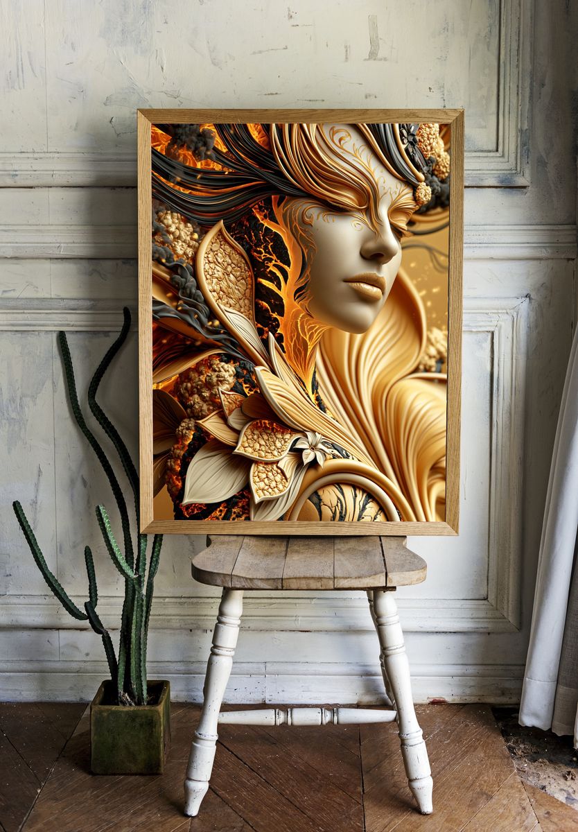 Golden Surreal Portrait Print. — room view 1