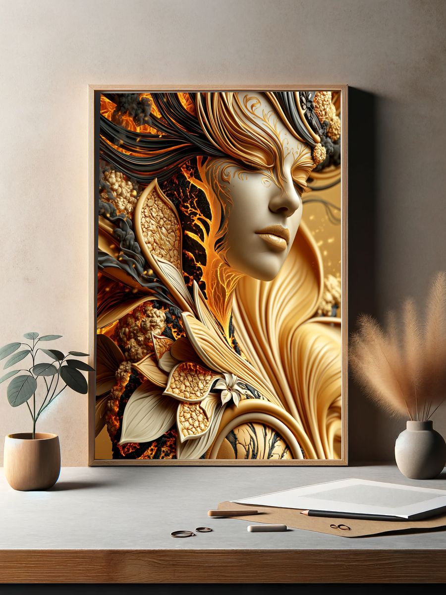 Golden Surreal Portrait Print. — room view 2
