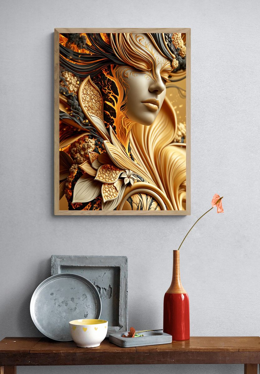Golden Surreal Portrait Print. — room view 3