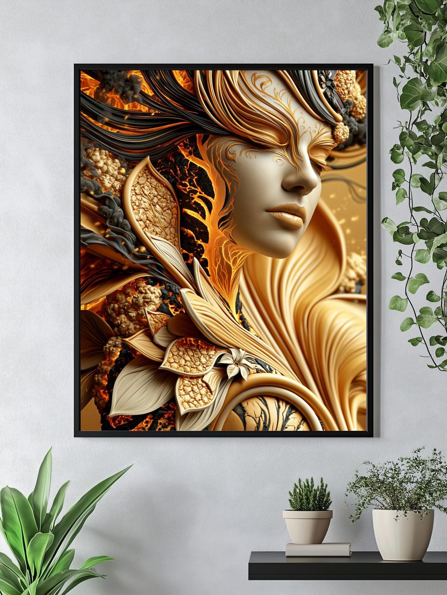 Golden Surreal Portrait Print. — room view 4