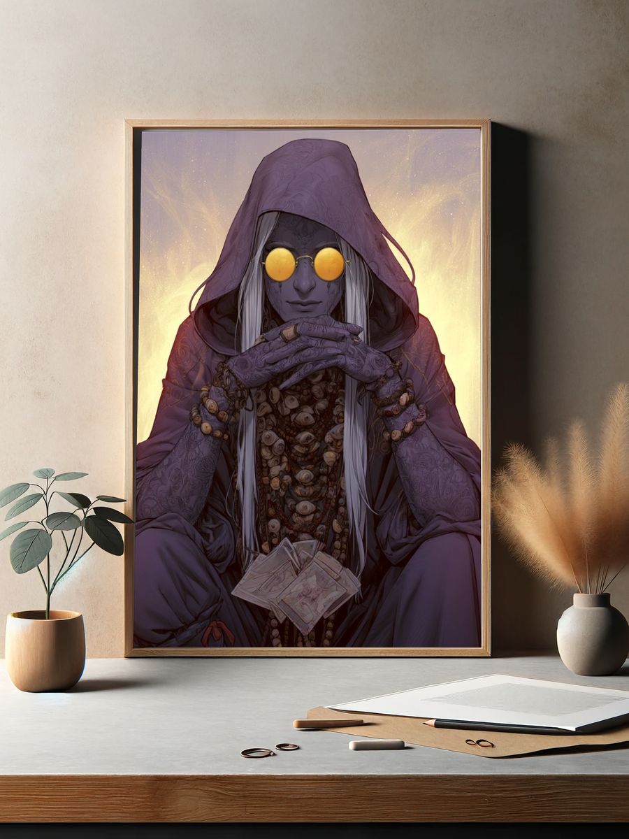 Mystic Hooded Seer Digital Art Poster. — room view 2