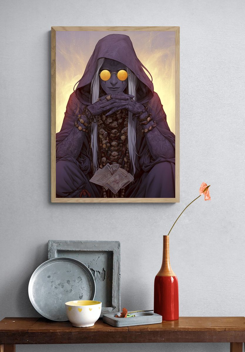 Mystic Hooded Seer Digital Art Poster. — room view 3
