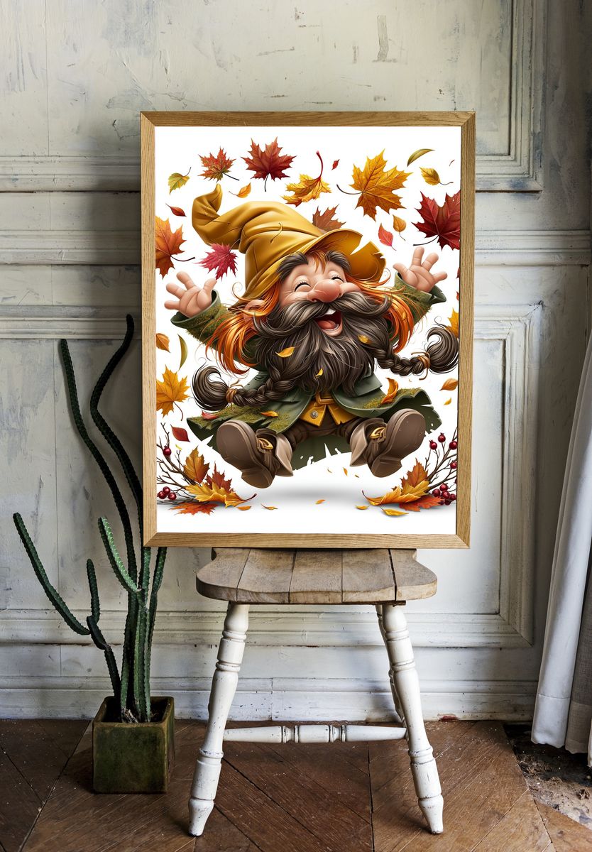 Autumn Gnome Illustration Poster. room preview