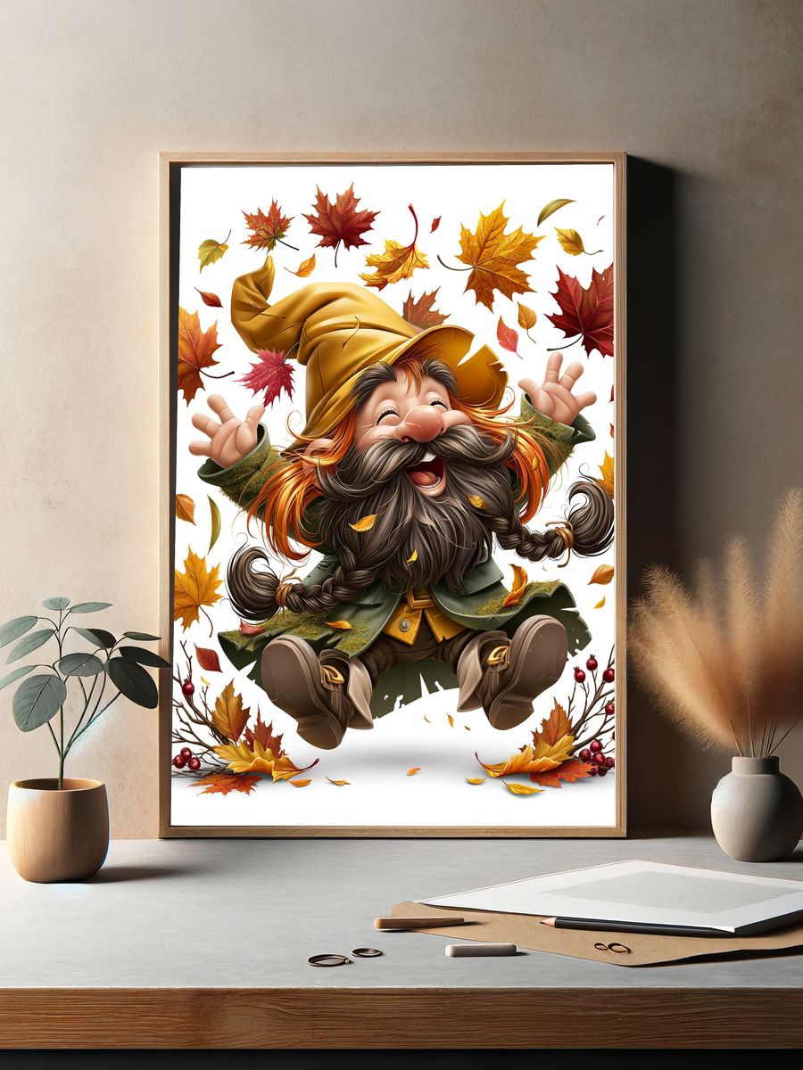 Autumn Gnome Illustration Poster. — room view 2