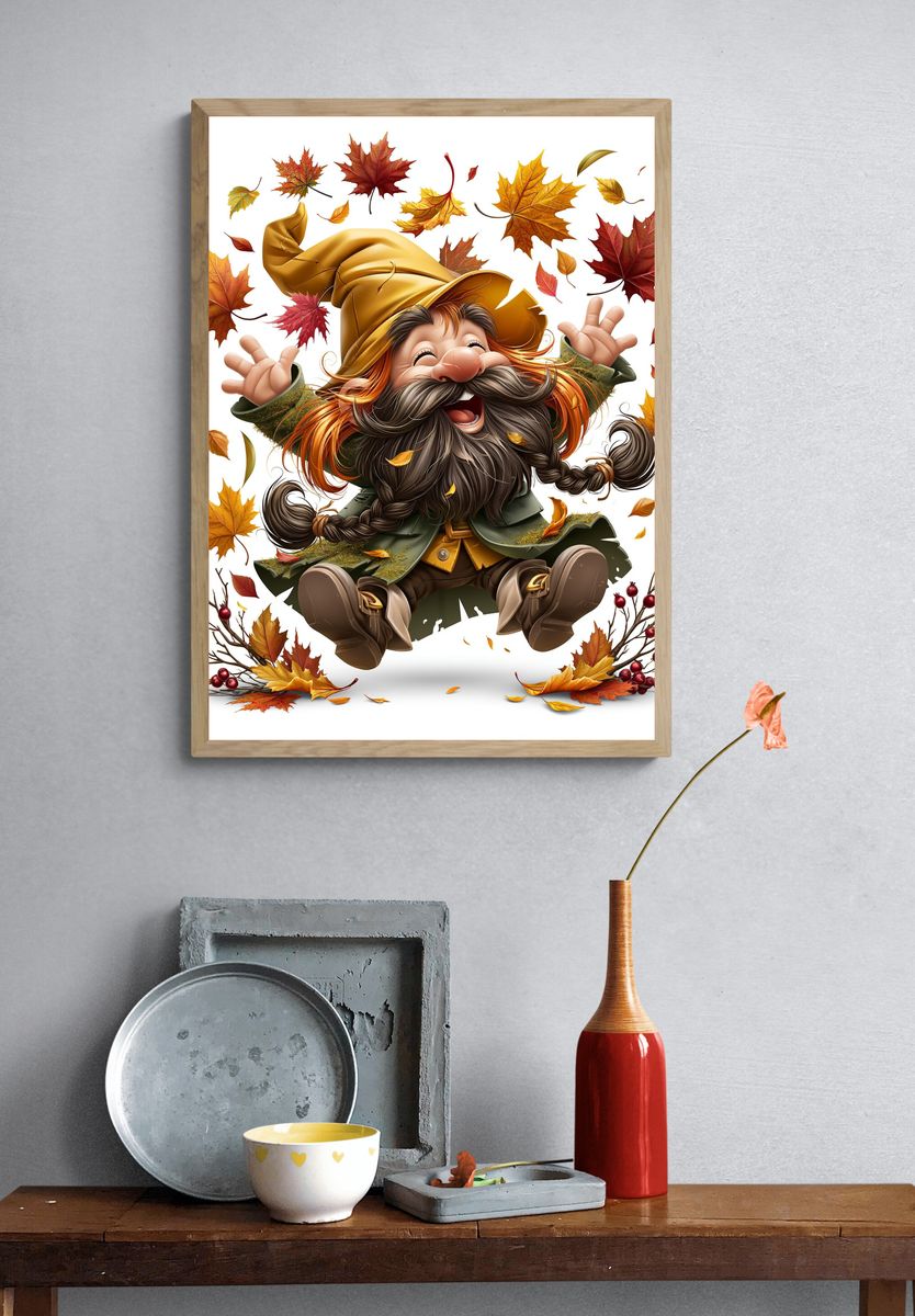 Autumn Gnome Illustration Poster. — room view 3