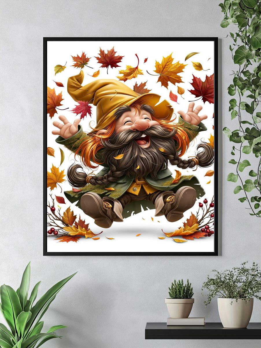 Autumn Gnome Illustration Poster. — room view 4