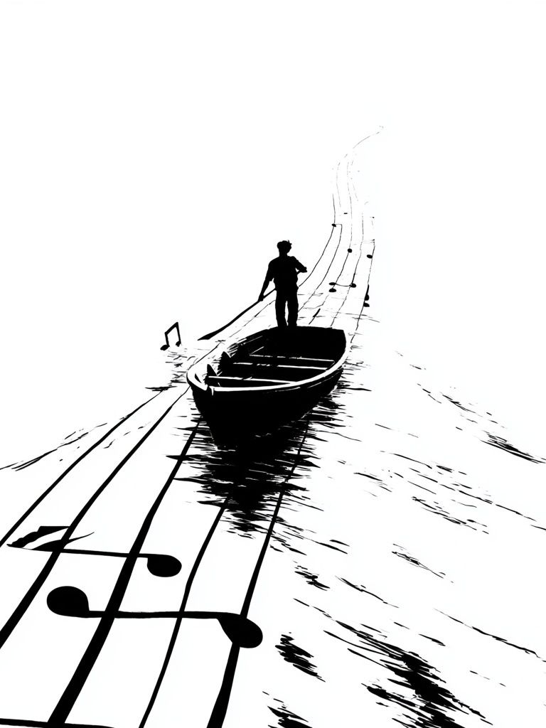 Boat on Musical Notes Print. poster detail
