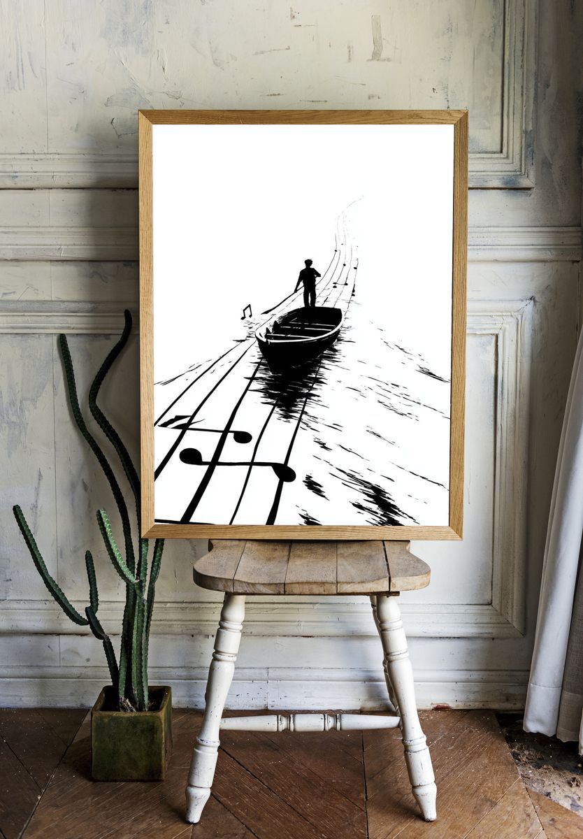 Boat on Musical Notes Print. room preview