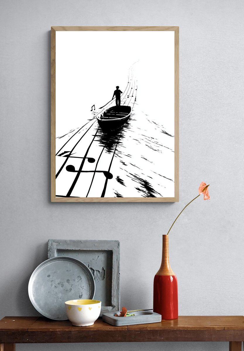 Boat on Musical Notes Print. — room view 3