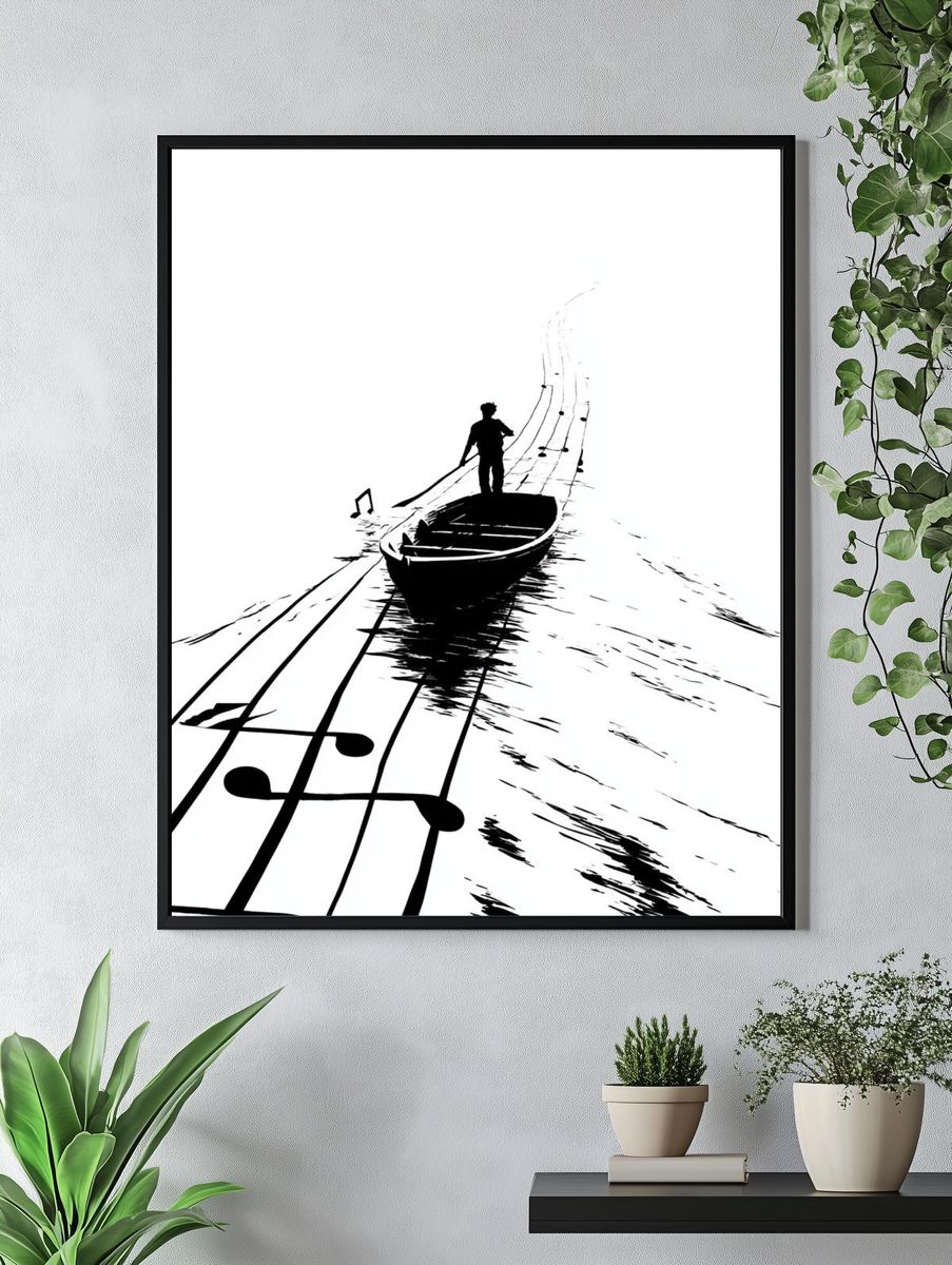 Boat on Musical Notes Print. — room view 4