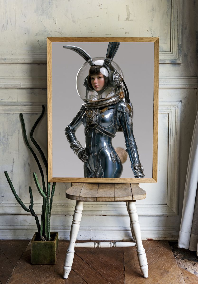 Astronaut Bunny Girl Illustration Poster. — room view 1