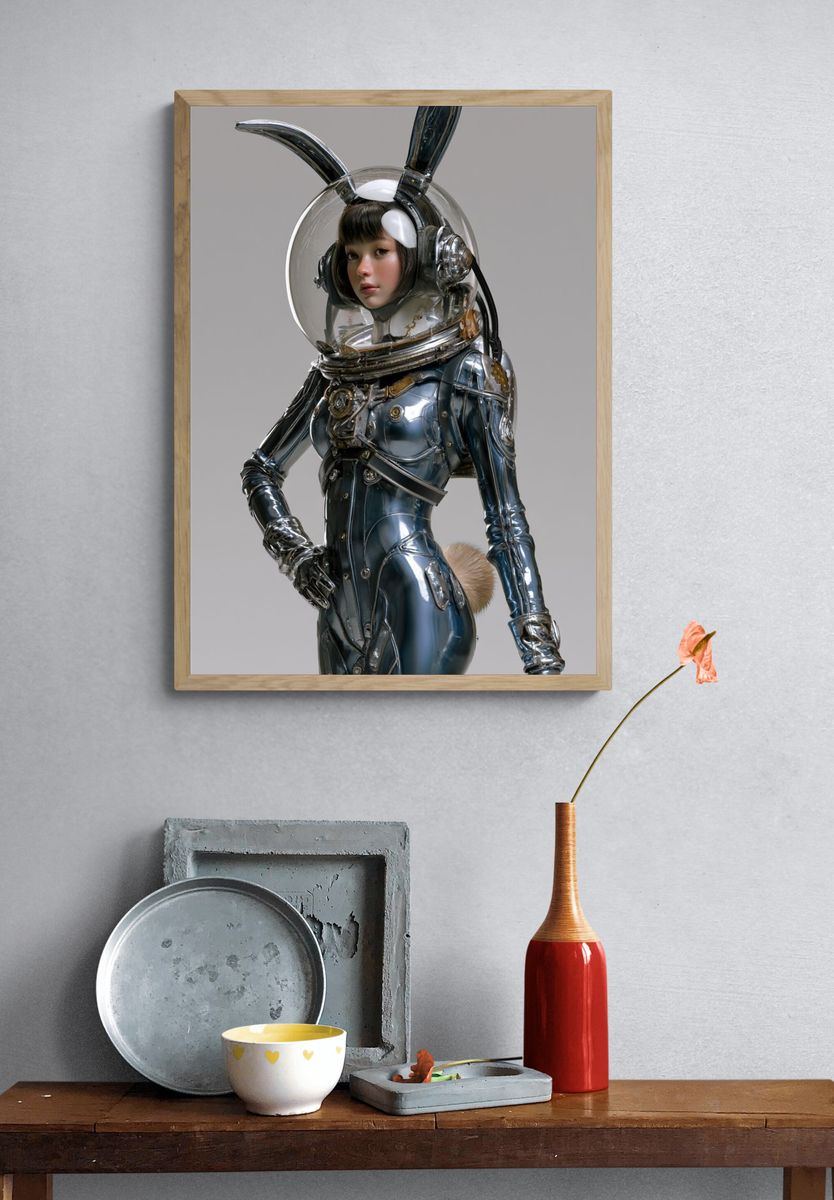 Astronaut Bunny Girl Illustration Poster. — room view 3